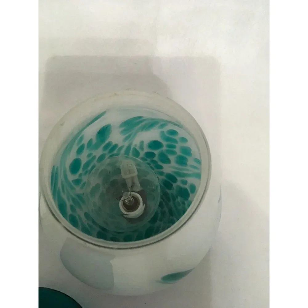 Handcrafted‎ Glass Electric Oil Warmer Lamp With Teal Accents & Detachable Dish